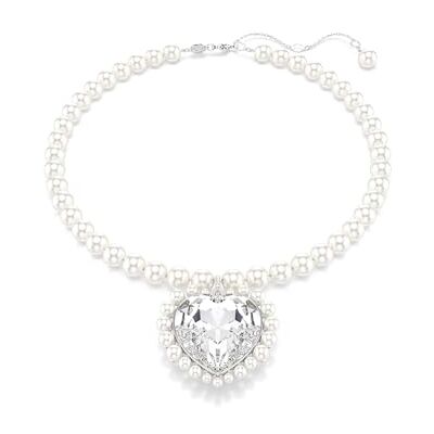 Swarovski Ariana Grande x halsband, Kristallpärla, Hjärtsnitt, Hjärta, Vit, Rhodiumpläterad, En storlek Swarovski Ariana Grande x halsband, Kristallpärla, Hjärtsnitt, Hjärta, Vit, Rhodiumpläterad, En storlek