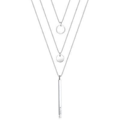 Elli damkedja med hänge geo cirkel lager rektangel 925 silver kristall vit briljant slipning 40 cm – 0104862717_40, fasettad slipning, Kristall Elli damkedja med hänge geo cirkel lager rektangel 925 silver kristall vit briljant slipning 40 cm – 0104862717_40, fasettad slipning, Kristall
