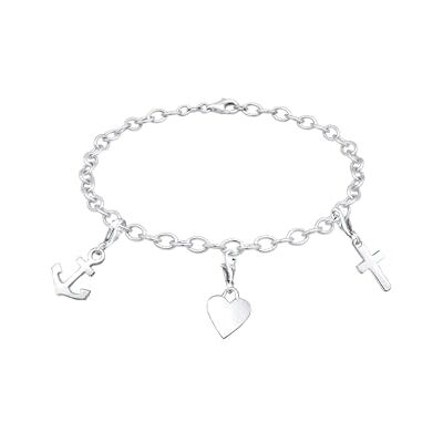 Elli armband ankare hjärta kors 925 sterlingsilver, 190, fasettad slipning, Utan Elli armband ankare hjärta kors 925 sterlingsilver, 190, fasettad slipning, Utan