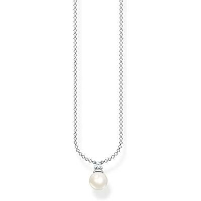 THOMAS SABO Sabo Kette mit weißer Süßwasserzuchtperle, weißem Zirkoniasteine in Sterling Silber, KE2121-167-14-L45V THOMAS SABO Sabo Kette mit weißer Süßwasserzuchtperle, weißem Zirkoniasteine in Sterling Silber, KE2121-167-14-L45V