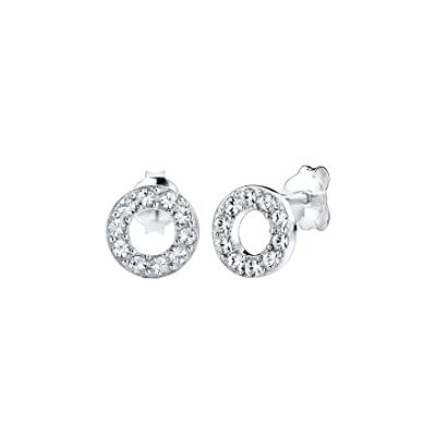 Elli Örhängen damer örhängen cirkel med kristaller i 925 sterlingsilver, Sterlingsilver, Utan Elli Örhängen damer örhängen cirkel med kristaller i 925 sterlingsilver, Sterlingsilver, Utan