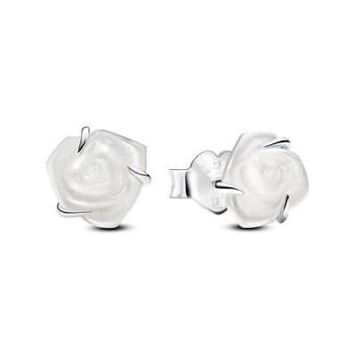 PANDORA Moments Weiße Blühende Rose Ohrstecker aus Sterling Silber mit künstlichem Perlmutt, 293209C01 PANDORA Moments Weiße Blühende Rose Ohrstecker aus Sterling Silber mit künstlichem Perlmutt, 293209C01