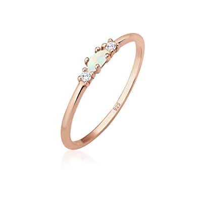 Elli ring damer vintage med zirkoniumkristaller och opal i 925 sterling silver roséguldpläterad, 58 EU, Kristall, Opal Elli ring damer vintage med zirkoniumkristaller och opal i 925 sterling silver roséguldpläterad, 58 EU, Kristall, Opal