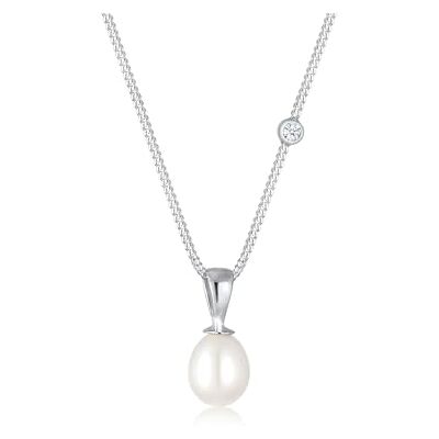 DIAMORE Elli DIAMONDS halsband kvinnor hängande hänge elegant med sötvattenspärlor och diamant (0,03 ct) i 925 sterlingsilver, emalj, Diamant DIAMORE Elli DIAMONDS halsband kvinnor hängande hänge elegant med sötvattenspärlor och diamant (0,03 ct) i 925 sterlingsilver, emalj, Diamant