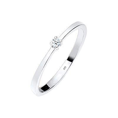 DIAMORE Ensam ring för kvinnor, förlovningsring, 925 silver, diamant (0,03 karat), vit, lysande slipad, 58 EU, fasetterad, Diamant DIAMORE Ensam ring för kvinnor, förlovningsring, 925 silver, diamant (0,03 karat), vit, lysande slipad, 58 EU, fasetterad, Diamant