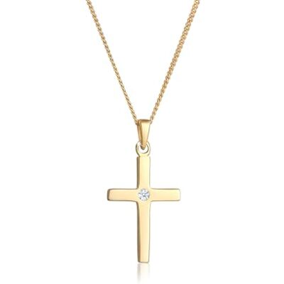 DIAMORE Elli DIAMONDS Halsband damer kors hänge enkel med diamant (0,02 ct.) i 585 gult guld, fasettad slipning, Diamant DIAMORE Elli DIAMONDS Halsband damer kors hänge enkel med diamant (0,02 ct.) i 585 gult guld, fasettad slipning, Diamant