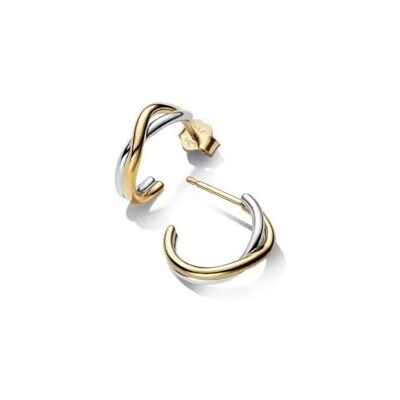 PANDORA Essence Organiskt formad tvåfärgad öppna kreolörhängen i sterlingsilver med 14 karat förgylld metallegering, 263880C00 PANDORA Essence Organiskt formad tvåfärgad öppna kreolörhängen i sterlingsilver med 14 karat förgylld metallegering, 263880C00