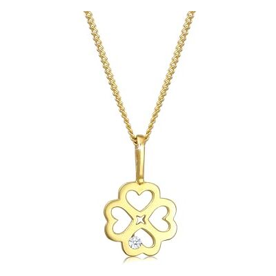 Elli PREMIUM halsband damer med hänge klöverblad lyckobringare med diamant i 585 gult guld, 450, fasettad slipning, Diamant Elli PREMIUM halsband damer med hänge klöverblad lyckobringare med diamant i 585 gult guld, 450, fasettad slipning, Diamant