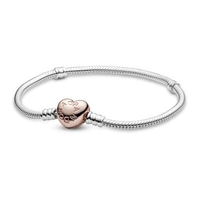 PANDORA Moments Schlangen-Gliederarmband mit Herz-Verschluss, 580719-16, Silber/Rosé, 16 cm PANDORA Moments Schlangen-Gliederarmband mit Herz-Verschluss, 580719-16, Silber/Rosé, 16 cm