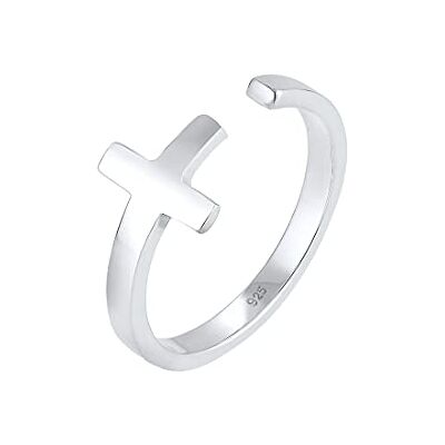 Elli ring damer kors tro geo storlek justerbar i 925 sterlingsilver, 54 EU, fasettad slipning, Utan Elli ring damer kors tro geo storlek justerbar i 925 sterlingsilver, 54 EU, fasettad slipning, Utan