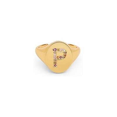 SINGULARU Ring personliga bokstavsfärger Letra P Ring i mässing med finish i 18K guldbad Bokstavsring med färgglad zirkon smycken för kvinnor bokstav P, Knivar, Ingen ädelsten SINGULARU Ring personliga bokstavsfärger Letra P Ring i mässing med finish i 18K guldbad Bokstavsring med färgglad zirkon smycken för kvinnor bokstav P, Knivar, Ingen ädelsten