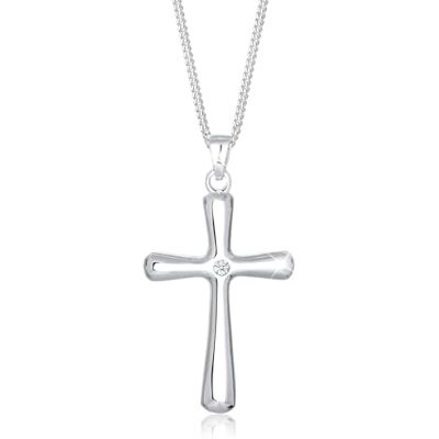 DIAMORE Halsband damer kors hänge klassisk med diamant (0,03 ct) av 925 sterlingsilver DIAMORE Halsband damer kors hänge klassisk med diamant (0,03 ct) av 925 sterlingsilver