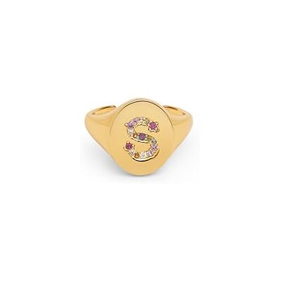 SINGULARU Ring personliga bokstavsfärger Letra S Ring i mässing med finish i 18K guldbad Bokstavsring med färgglad zirkon smycken för kvinnor bokstav S, Knivar, Ingen ädelsten SINGULARU Ring personliga bokstavsfärger Letra S Ring i mässing med finish i 18K guldbad Bokstavsring med färgglad zirkon smycken för kvinnor bokstav S, Knivar, Ingen ädelsten