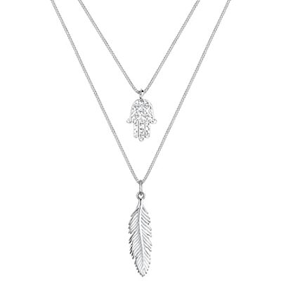 Elli Damhalsband fjäder Hamsa lager med kristaller i 925 sterling silver Elli Damhalsband fjäder Hamsa lager med kristaller i 925 sterling silver
