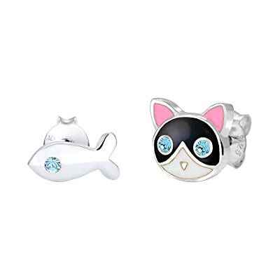 Elli Barn äkta smycken örhängen öronstift barn barn örhängen flicka katt fisk djur glitter briljans kristall sterlingsilver 925 svart silver ros Elli Barn äkta smycken örhängen öronstift barn barn örhängen flicka katt fisk djur glitter briljans kristall sterlingsilver 925 svart silver ros