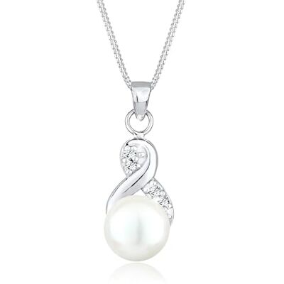 Elli halsband oändlighet sötvattenspärla och kristall i 925 sterlingsilver, 45, Sterlingsilver, Kristall Elli halsband oändlighet sötvattenspärla och kristall i 925 sterlingsilver, 45, Sterlingsilver, Kristall