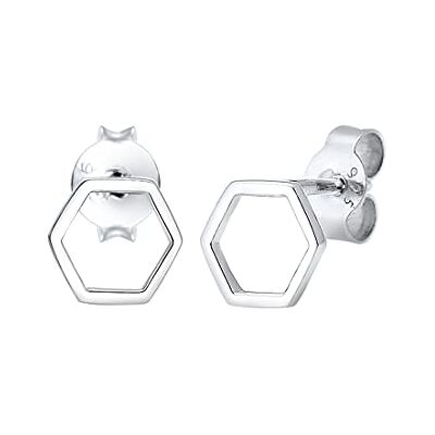 Elli Örhängen dam örhängen hexagon geo trend minimal filigran i 925 sterlingsilver, fasettslipning, Utan Elli Örhängen dam örhängen hexagon geo trend minimal filigran i 925 sterlingsilver, fasettslipning, Utan