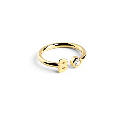 SINGULARU Personlig gnistring med bokstäver justerbar ring 925 sterlingsilver med 18 karat guldpläterad finish. En storlek Smycken för kvinnor Tillverkad i Spanien, One Size, Silver, Ingen SINGULARU Personlig gnistring med bokstäver justerbar ring 925 sterlingsilver med 18 karat guldpläterad finish. En storlek Smycken för kvinnor Tillverkad i Spanien, One Size, Silver, Ingen
