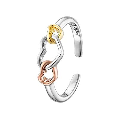 Engelsrufer Damen Ring With Love aus Sterlingsilber mit Herzsymbolen Tricolor, Größenverstellbar, ERR-WITHLOVE-03-TRI Engelsrufer Damen Ring With Love aus Sterlingsilber mit Herzsymbolen Tricolor, Größenverstellbar, ERR-WITHLOVE-03-TRI