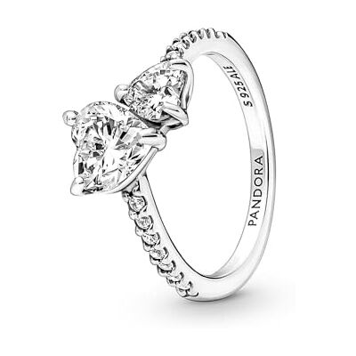 PANDORA Timeless Doppel-Herz Funkelnder Ring aus 952 Sterling Silber mit klaren Cubic Zirkonia Steinchen 191198C01-58 PANDORA Timeless Doppel-Herz Funkelnder Ring aus 952 Sterling Silber mit klaren Cubic Zirkonia Steinchen 191198C01-58