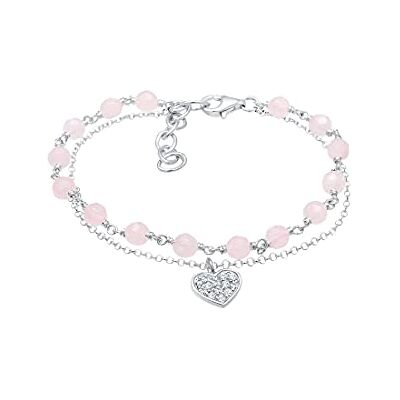 Elli damarmband lager hjärta kula 925 silver kvarts rosa 16 cm – 0204982517_16 Elli damarmband lager hjärta kula 925 silver kvarts rosa 16 cm – 0204982517_16