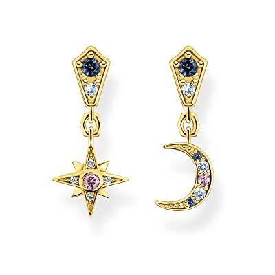 THOMAS SABO Sabo Ohrringe Royalty Stern und Mond mit Steinen aus 925 Sterlingsilber 750er Gelbgold-Vergoldung, Maße: ca. 2cm x 0,9cm, H2207-959-7 THOMAS SABO Sabo Ohrringe Royalty Stern und Mond mit Steinen aus 925 Sterlingsilber 750er Gelbgold-Vergoldung, Maße: ca. 2cm x 0,9cm, H2207-959-7