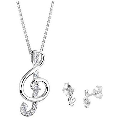 Elli Damhalsband + örhängen notnyckel 925 sterlingsilver zirkon silver lysande slipning 0912482211_45 – 45 cm längd Elli Damhalsband + örhängen notnyckel 925 sterlingsilver zirkon silver lysande slipning 0912482211_45 – 45 cm längd