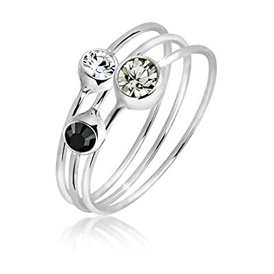 Elli Ring damer stapling set med 3 eleganta med kristaller i 925 sterlingsilver, F, Silver, Kristall Elli Ring damer stapling set med 3 eleganta med kristaller i 925 sterlingsilver, F, Silver, Kristall