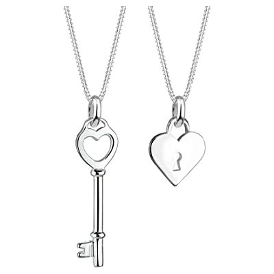 Elli halsband partnkedja nyckel hjärta 925 sterlingsilver, 450, fasettad slipning, Utan Elli halsband partnkedja nyckel hjärta 925 sterlingsilver, 450, fasettad slipning, Utan