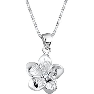 Elli Premium damkedja med hänge blomma Frangipani blomma 925 silver diamant (0,03 ct) vit briljant slipning 45 cm, 450, fasettad slipning, Diamant Elli Premium damkedja med hänge blomma Frangipani blomma 925 silver diamant (0,03 ct) vit briljant slipning 45 cm, 450, fasettad slipning, Diamant