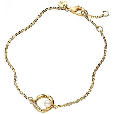 PANDORA Organiskt formad pavécirkel och behandlat armband för sötvattenodlade pärlor med 14 karat förgyllning, dekorerat med kubisk zirkon, från essens-kollektionen, längd: 16 cm, 563830C01-16 PANDORA Organiskt formad pavécirkel och behandlat armband för sötvattenodlade pärlor med 14 karat förgyllning, dekorerat med kubisk zirkon, från essens-kollektionen, längd: 16 cm, 563830C01-16