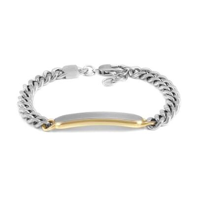 Fossil Drew Herrarmband i rostfritt stål med karbinlås, Glänsande silver och guldton Fossil Drew Herrarmband i rostfritt stål med karbinlås, Glänsande silver och guldton