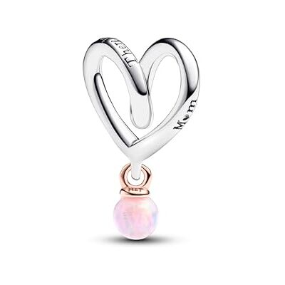 PANDORA Moments Bicolor Eingehülltes Herz Charm aus Sterling Silber mit Opal, Kompatibel mit Moments Armbändern, 783242C01 PANDORA Moments Bicolor Eingehülltes Herz Charm aus Sterling Silber mit Opal, Kompatibel mit Moments Armbändern, 783242C01