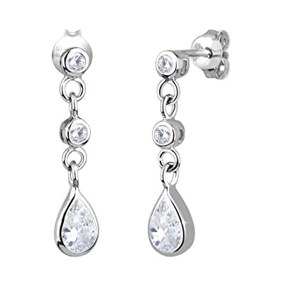 Elli Kvinnors silver Xilion skurna örhängen, Sten metall Silver Cubic Zirconia, Kubisk zirkonia Elli Kvinnors silver Xilion skurna örhängen, Sten metall Silver Cubic Zirconia, Kubisk zirkonia