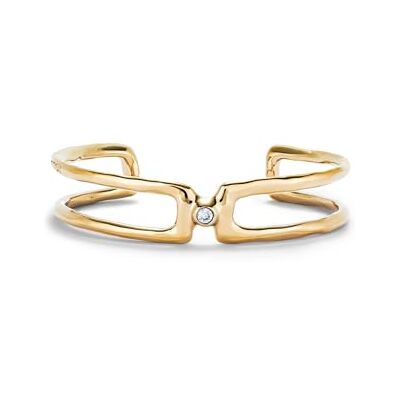 Uno de 50 dubbelt armband med vit topas, förgyllt 18 karat, handgjorda smycken, kreativ design, gran, guld, ingen ädelsten Uno de 50 dubbelt armband med vit topas, förgyllt 18 karat, handgjorda smycken, kreativ design, gran, guld, ingen ädelsten