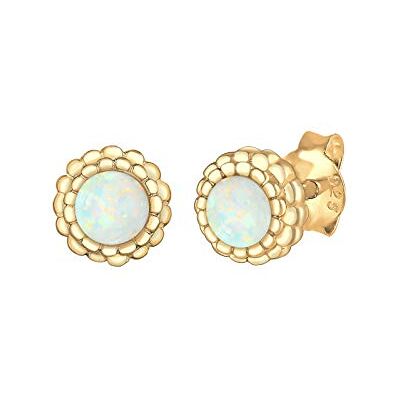 Elli Örhängen geo cirkel vintage opal blomma 925 sterlingsilver, Sterlingsilver, Utan Elli Örhängen geo cirkel vintage opal blomma 925 sterlingsilver, Sterlingsilver, Utan
