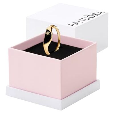 PANDORA ME Halbierter Emaille Siegelring aus Sterling Silber mit vergoldeter Metalllegierung und Zirkonia Steinen, Größe: 52, 163325C01-52 PANDORA ME Halbierter Emaille Siegelring aus Sterling Silber mit vergoldeter Metalllegierung und Zirkonia Steinen, Größe: 52, 163325C01-52