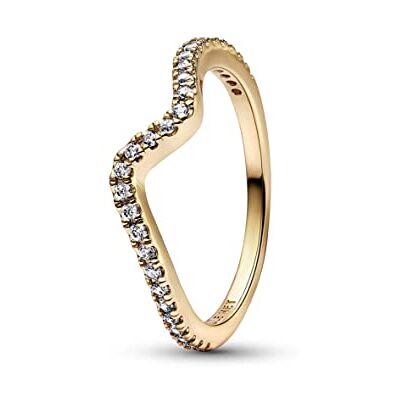 PANDORA Funkelnde Welle Ring aus Sterlingsilber mit Zirkonia in der Farbe Gold, Timeless Collection, Gr.52, 162539C01-52 PANDORA Funkelnde Welle Ring aus Sterlingsilber mit Zirkonia in der Farbe Gold, Timeless Collection, Gr.52, 162539C01-52