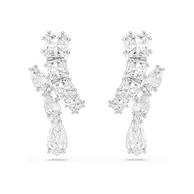 Swarovski Matrix droppörhängen, Blandade snitt, Vita, Rhodiumpläterade Swarovski Matrix droppörhängen, Blandade snitt, Vita, Rhodiumpläterade