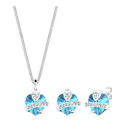 Elli Dam 925 sterling silver xilion slipad kristall aqua marin hjärta hänge halsband, 45 cm, Silver, Kristall Elli Dam 925 sterling silver xilion slipad kristall aqua marin hjärta hänge halsband, 45 cm, Silver, Kristall