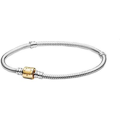 PANDORA Moments orm-länkarmband med cylindriskt lås, i sterlingsilver och 14 karat guld, längd: 16 cm, 599347C00-16 PANDORA Moments orm-länkarmband med cylindriskt lås, i sterlingsilver och 14 karat guld, längd: 16 cm, 599347C00-16