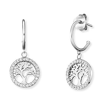 Engelsrufer 925 Silber Damen-Creolen mit Lebensbaum und Zirkonia, ERE-LILTREE-ZI-CR Engelsrufer 925 Silber Damen-Creolen mit Lebensbaum und Zirkonia, ERE-LILTREE-ZI-CR