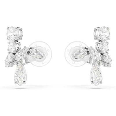 Swarovski Matrix clip-örhängen, Blandade snitt, Vita, Rhodiumpläterade Swarovski Matrix clip-örhängen, Blandade snitt, Vita, Rhodiumpläterade