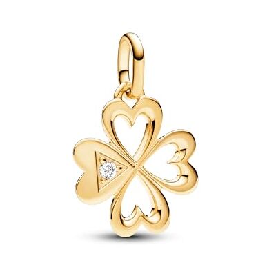 PANDORA ME Herz Vierblättriges Kleeblatt Medaillon-Charm aus Sterling Silber mit vergoldeter Metalllegierung, Cubic Zirkoniastein, Kompatibel ME und Moments Armbändern, 763034C01 PANDORA ME Herz Vierblättriges Kleeblatt Medaillon-Charm aus Sterling Silber mit vergoldeter Metalllegierung, Cubic Zirkoniastein, Kompatibel ME und Moments Armbändern, 763034C01