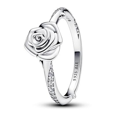PANDORA Moments Blühende Rose Ring aus Sterling Silber mit Zirkonia Steinen, Größe: 58, 193215C01-58 PANDORA Moments Blühende Rose Ring aus Sterling Silber mit Zirkonia Steinen, Größe: 58, 193215C01-58