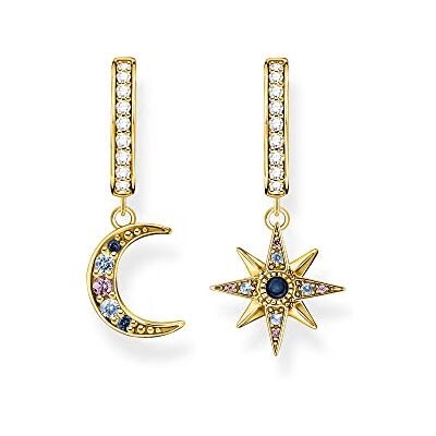 THOMAS SABO Sabo Creolen Royalty Stern und Mond mit Steinen aus 925 Sterlingsilber 750er Gelbgold-Vergoldung, Maße: ca. 2,9cm x 1,6cm, CR682-959-7 THOMAS SABO Sabo Creolen Royalty Stern und Mond mit Steinen aus 925 Sterlingsilber 750er Gelbgold-Vergoldung, Maße: ca. 2,9cm x 1,6cm, CR682-959-7