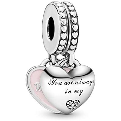 PANDORA Mutter & Tochter Herzen Charm-Anhänger aus Sterlingsilber mit Cubic Zirkonia aus der Moments Kollektion, 792072EN40 PANDORA Mutter & Tochter Herzen Charm-Anhänger aus Sterlingsilber mit Cubic Zirkonia aus der Moments Kollektion, 792072EN40
