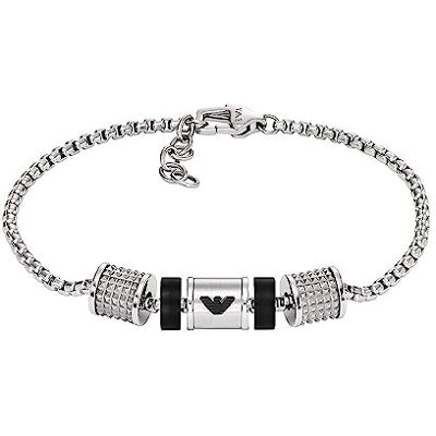 Giorgio Armani Armband för män, onyx Rondelle Armband, Längd: 190mm+20mm, Bredd: 36.5mm, Höjd: 8mm, EGS2999040, Flint Silver Giorgio Armani Armband för män, onyx Rondelle Armband, Längd: 190mm+20mm, Bredd: 36.5mm, Höjd: 8mm, EGS2999040, Flint Silver