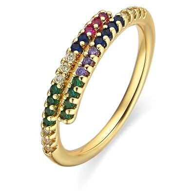 LUXENTER 18K guldfinish Tazel metall flerfärgad kubisk zirkon ring inte ädelsten, metall, ingen ädelsten, Metall, Ingen ädelsten LUXENTER 18K guldfinish Tazel metall flerfärgad kubisk zirkon ring inte ädelsten, metall, ingen ädelsten, Metall, Ingen ädelsten