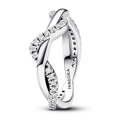PANDORA Timeless Funkelnde Verschlungene Welle Ring aus Sterling Silber mit Cubic Zirkonia, Größe 56, 193098C01-56 PANDORA Timeless Funkelnde Verschlungene Welle Ring aus Sterling Silber mit Cubic Zirkonia, Größe 56, 193098C01-56